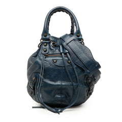 バレンシアガ クラシック ミニ ポンポン ハンドバッグ 2WAY ショルダーバッグ 246438 ネイビー レザー レディース BALENCIAGA 中古
