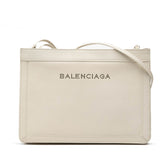 バレンシアガ ネイビーポシェット 斜め掛け ショルダーバッグ 339937 ホワイト レザー レディース BALENCIAGA 【中古】