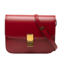 セリーヌ クラシックボックス ミディアム 斜め掛け ショルダーバッグ レッド レザー レディース CELINE 【中古】