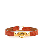 エルメス リヴァル ミニ ブレスレット オレンジ ゴールド レザー メタル レディース HERMES 【中古】