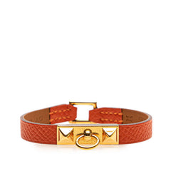 エルメス リヴァル ミニ ブレスレット オレンジ ゴールド レザー メタル レディース HERMES 【中古】