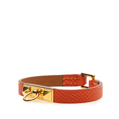 エルメス リヴァル ミニ ブレスレット オレンジ ゴールド レザー メタル レディース HERMES 【中古】