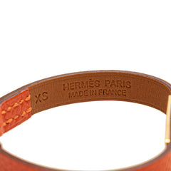 エルメス リヴァル ミニ ブレスレット オレンジ ゴールド レザー メタル レディース HERMES 【中古】