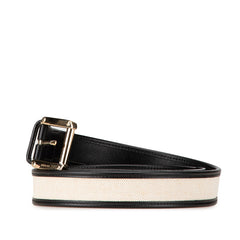 グッチ ベルト 141742 ベージュ ブラック キャンバス レザー レディース GUCCI 【中古】