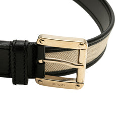 グッチ ベルト 141742 ベージュ ブラック キャンバス レザー レディース GUCCI 【中古】