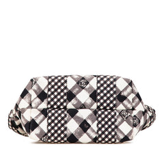 シャネル クルーズライン ギンガムチェック ココマーク ハンドバッグ ブラック ホワイト キャンバス レザー レディース CHANEL 【中古】