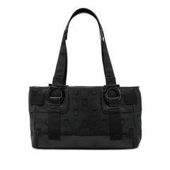 サルヴァトーレフェラガモ ガンチーニ トートバッグ ブラック ネイビー ブルー系 キャンバス レザー レディース Salvatore Ferragamo 【中古】