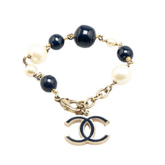 シャネル ココマーク ブレスレット ネイビー ブラック ゴールド フェイクパール メッキ レディース CHANEL 中古