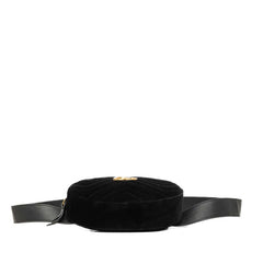 グッチ GGマーモント キルティング ボディバッグ ウエストバッグ 476434 ブラック レザー ベロア レディース GUCCI 中古