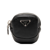 プラダ 三角ロゴプレート エラスティックバンド付き ミニ ポーチ 1TT137 ブラック レザー レディース PRADA 【中古】