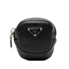 プラダ 三角ロゴプレート エラスティックバンド付き ミニ ポーチ 1TT137 ブラック レザー レディース PRADA 【中古】