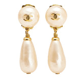 シャネル ヴィンテージ ココマーク ティアドロップ イヤリング スイング ゴールド メッキ フェイクパール レディース CHANEL 【中古】