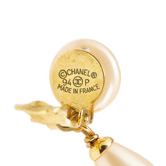 シャネル ヴィンテージ ココマーク ティアドロップ イヤリング スイング ゴールド メッキ フェイクパール レディース CHANEL 【中古】