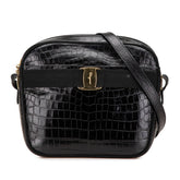 サルヴァトーレフェラガモ ヴァラ クロコ型押し 斜め掛け ショルダーバッグ AF-21 6677 ブラック レザー レディース Salvatore Ferragamo 【中古】