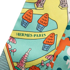 エルメス ツイリー Les Nouveaux Amoureux de Paris 新 パリの恋人たち スカーフ グリーン マルチカラー シルク レディース HERMES 【中古】