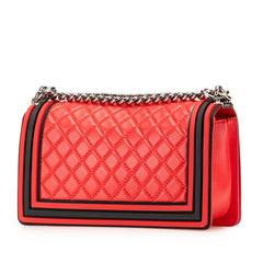 シャネル ボーイシャネル ココマーク チェーン ショルダーバッグ レッド ブラック ラムスキン ラバー レディース CHANEL 【中古】