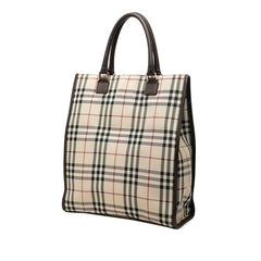 バーバリー ノバチェック トートバッグ ハンドバッグ ベージュ ブラウン キャンバス レザー レディース BURBERRY 【中古】