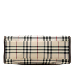 バーバリー ノバチェック トートバッグ ハンドバッグ ベージュ ブラウン キャンバス レザー レディース BURBERRY 【中古】
