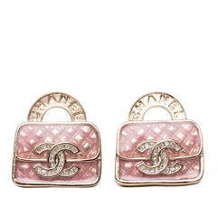 シャネル ココマーク バッグ モチーフ ピアス ゴールド ピンク メッキ ラインストーン レディース CHANEL 【中古】