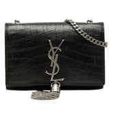 サンローラン YSLロゴ モノグラム ケイト クロコ型押し チェーン ショルダーバッグ ブラック レザー レディース SAINT LAURENT 【中古】