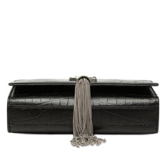 サンローラン YSLロゴ モノグラム ケイト クロコ型押し チェーン ショルダーバッグ ブラック レザー レディース SAINT LAURENT 【中古】