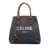 セリーヌ ホリゾンタル カバ トートバッグ ネイビー ブラウン キャンバス レザー レディース CELINE 【中古】