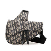 ディオール オブリーク サドルバッグ ボディバッグ ショルダーバッグ ネイビー ベージュ キャンバス レザー レディース Dior 【中古】