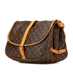 ルイ ヴィトン モノグラム ソミュール35 斜め掛け ショルダーバッグ M42254 ブラウン PVC レザー レディース LOUIS VUITTON 【中古】