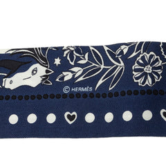 エルメス ツイリー Entre Ciel et mer Bandana 空と海の間 スカーフ ネイビー ホワイト シルク レディース HERMES 中古