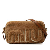 ミュウミュウ ロゴ モントーネレター 斜め掛け ショルダーバッグ ブラウン レザー ムートン レディース MIUMIU 中古