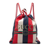 グッチ シェリーライン ロゴ リュック バックパック 巾着 473872 レッド ホワイト トリコロール キャンバス レディース GUCCI 【中古】