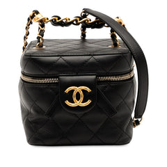 シャネル ココマーク マトラッセ チェーン ショルダーバッグ バニティバッグ ブラック ラムスキン レディース CHANEL 中古