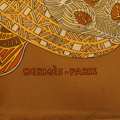 エルメス カレ90 ART des STEPPES ステップ美術 スカーフ ブラウン シルク レディース HERMES 中古