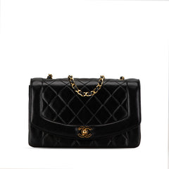 シャネル ダイアナ25 ココマーク チェーン ショルダーバッグ ブラック ゴールド ラムスキン レディース CHANEL 【中古】