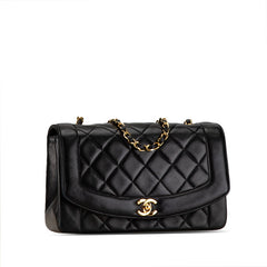 シャネル ダイアナ25 ココマーク チェーン ショルダーバッグ ブラック ゴールド ラムスキン レディース CHANEL 【中古】