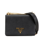 プラダ チェーン 斜め掛け ショルダーバッグ ブラック サフィアーノレザー レディース PRADA 【中古】