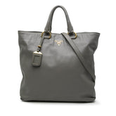 プラダ ロゴ トートバッグ ショルダーバッグ 2WAY グレー レザー レディース PRADA 【中古】