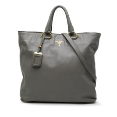 プラダ ロゴ トートバッグ ショルダーバッグ 2WAY グレー レザー レディース PRADA 【中古】