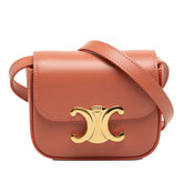 セリーヌ トリオンフ ミニ クロード 斜め掛け ショルダーバッグ ポシェット ピンクオレンジ レザー レディース CELINE 中古