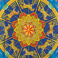 エルメス カレ90 LUNA PARK 遊園地 スカーフ ブルー ゴールド マルチカラー シルク レディース HERMES 【中古】