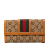 グッチ GGキャンバス シェリーライン 長財布 258038 ブラウン キャンバス レザー レディース GUCCI 【中古】