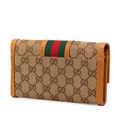 グッチ GGキャンバス シェリーライン 長財布 258038 ブラウン キャンバス レザー レディース GUCCI 【中古】