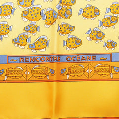 エルメス カレ90 RENCONTRE OCEANE 大西洋の出会い スカーフ 大判スカーフ イエロー系 マルチカラー シルク レディース HERMES 中古