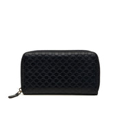 グッチ マイクログッチシマ ラウンドジップ 長財布 544473 ネイビー レザー レディース GUCCI 【中古】