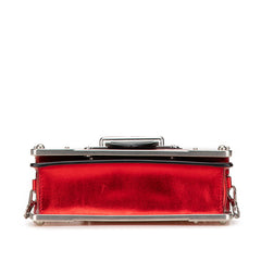 プラダ カイエ 斜め掛け チェーン ショルダーバッグ 1BD045 レッド ブラック シルバー金具 レザー レディース PRADA 【中古】