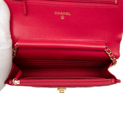 シャネル 2.55 ココマーク マトラッセ チェーンウォレット ショルダーバッグ レッド キャビアスキン レディース CHANEL 【中古】