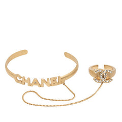 シャネル ココマーク ロゴ ラインストーン ブレスレット リング セット ゴールド メッキ レディース CHANEL 【中古】