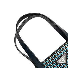 プラダ 総柄 三角ロゴプレート トートバッグ ショルダーバッグ 2WAY 1BG696 ネイビー ブルー ブラウン ナイロン レザー レディース PRADA 【中古】