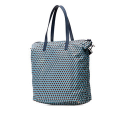 プラダ 総柄 三角ロゴプレート トートバッグ ショルダーバッグ 2WAY 1BG696 ネイビー ブルー ブラウン ナイロン レザー レディース PRADA 【中古】