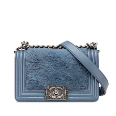 シャネル ボーイシャネル ココマーク チェーン ショルダーバッグ ブルー ファー レディース CHANEL 【中古】